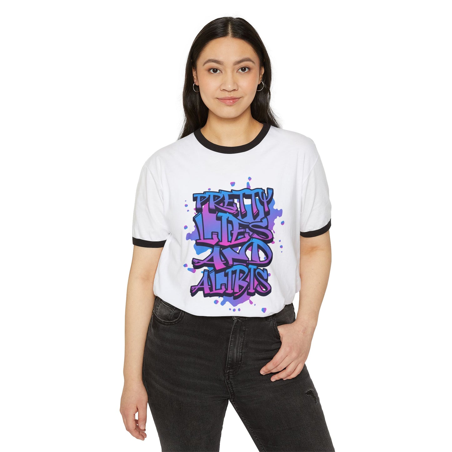 Pretty Lies Retro Unisex Cotton Ringer T-Shirt