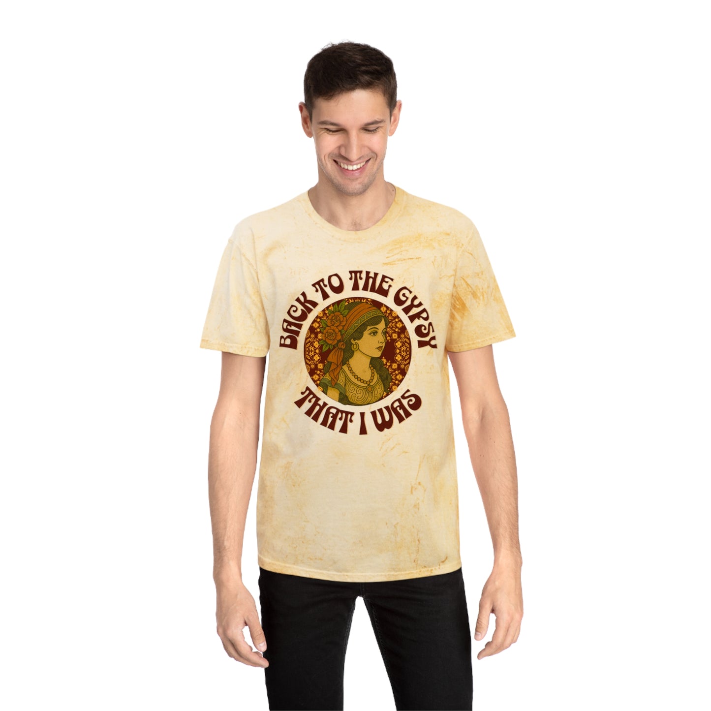 Color Blast V-Neck Lyrics Tee - Back To The Gypsy That I Was - New 2025