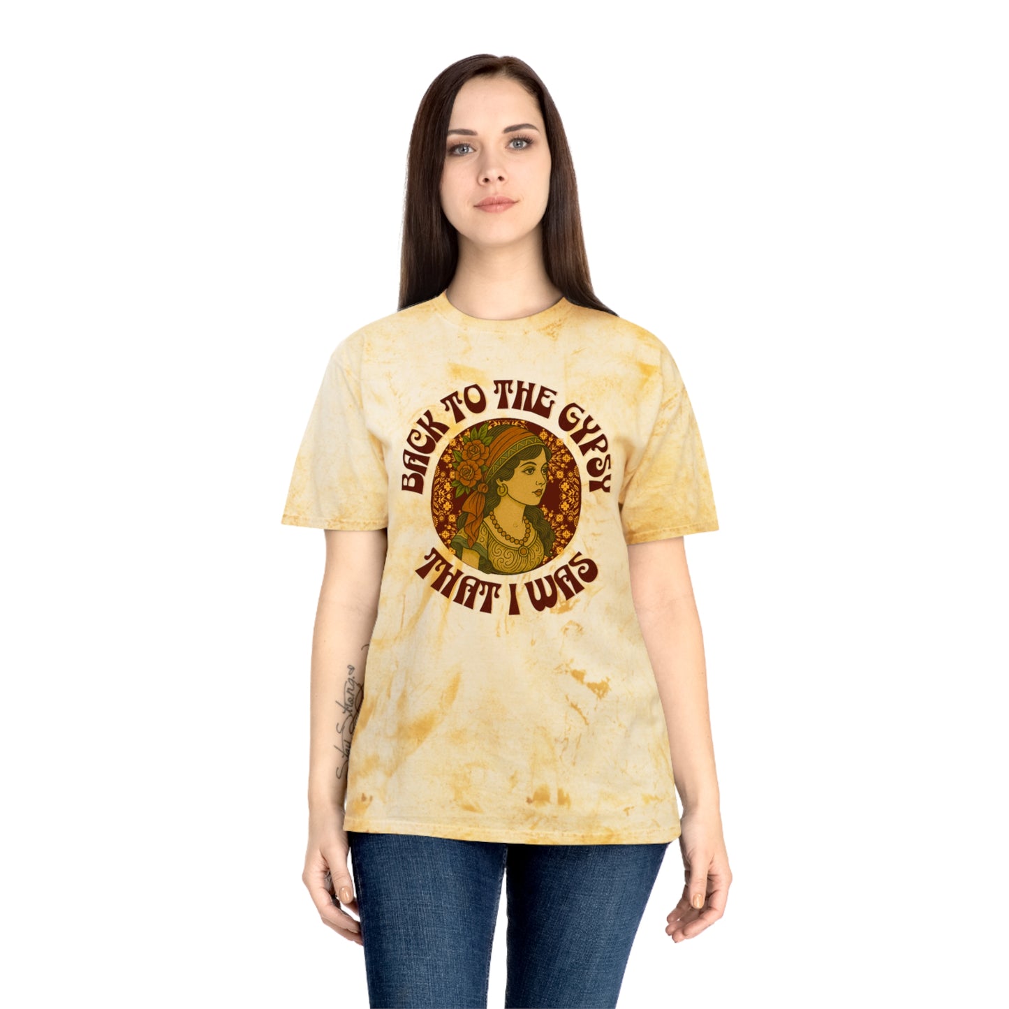 Color Blast V-Neck Lyrics Tee - Back To The Gypsy That I Was - New 2025