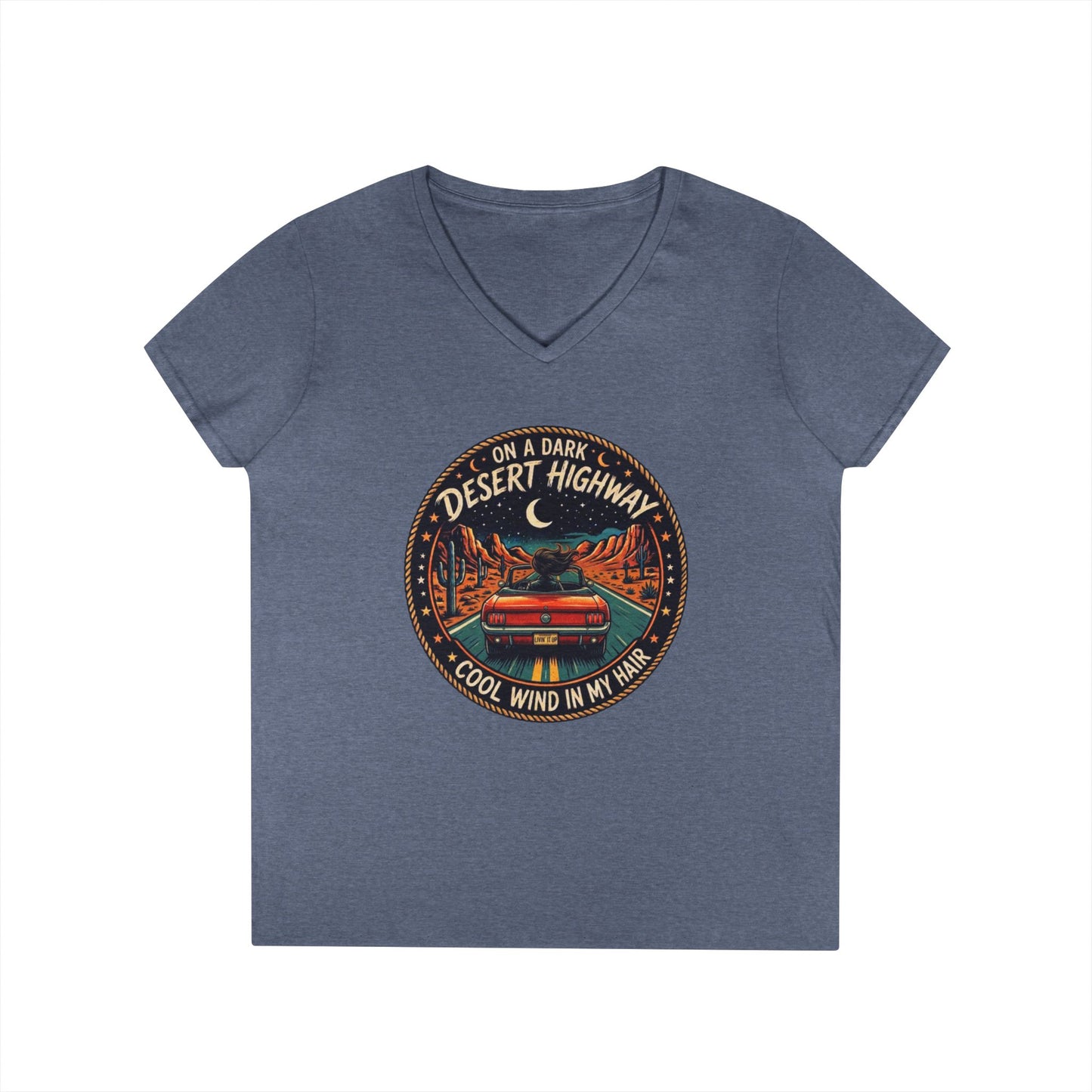 Lyrics - Dark Desert Highway Ladies' V-Neck T-Shirt