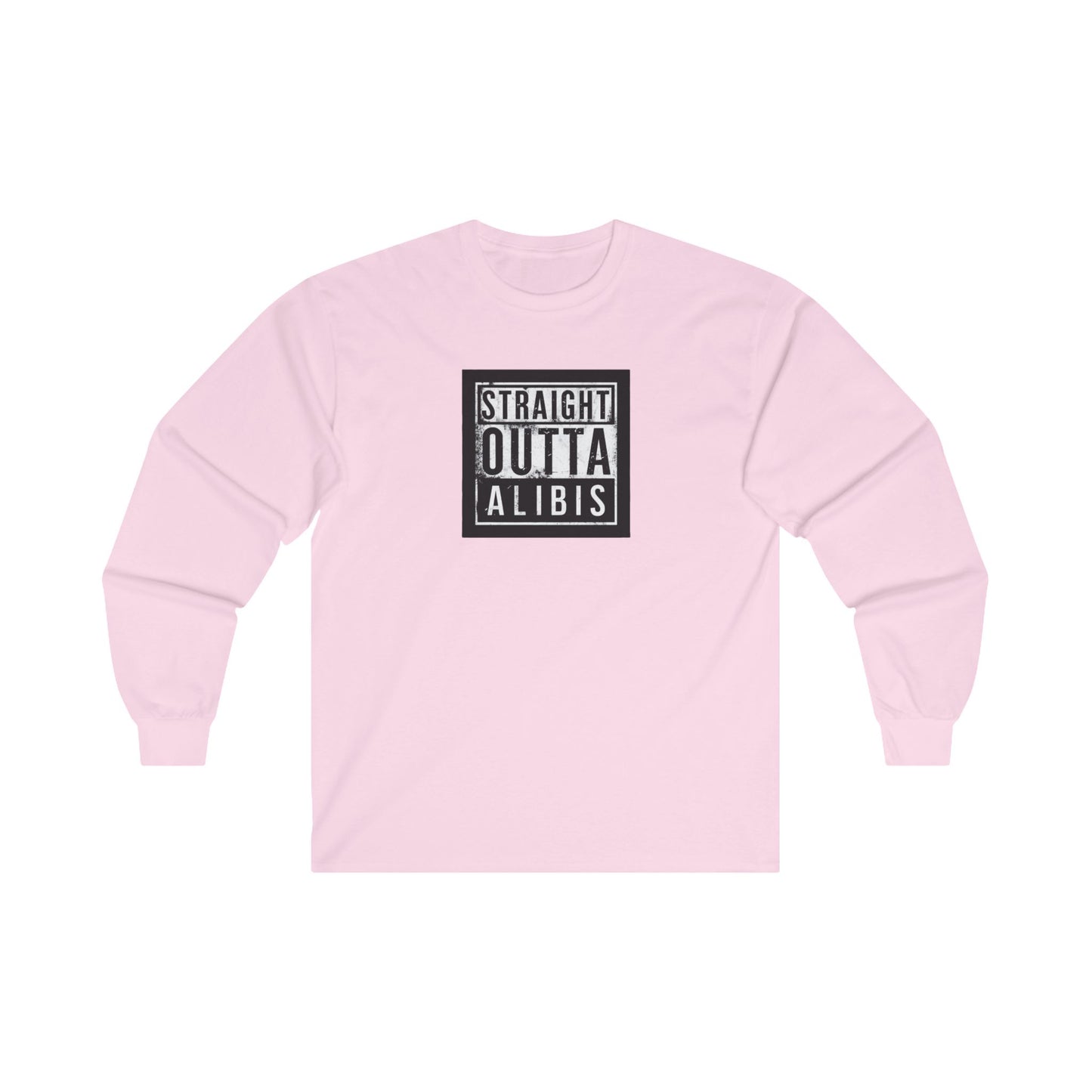 NEW! Retro Straight Outta Alibis Unisex Long Sleeve Tee | Comfy Casual Wear for Fun Occasions