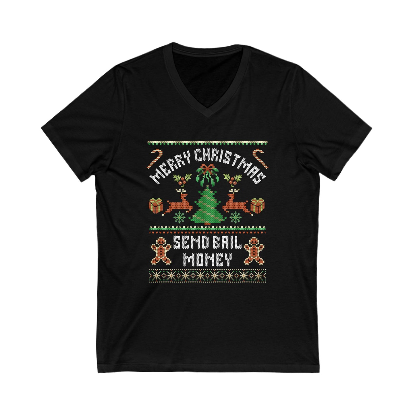 NEW! Holiday Cheer Unisex V-Neck Tee with Christmas Design