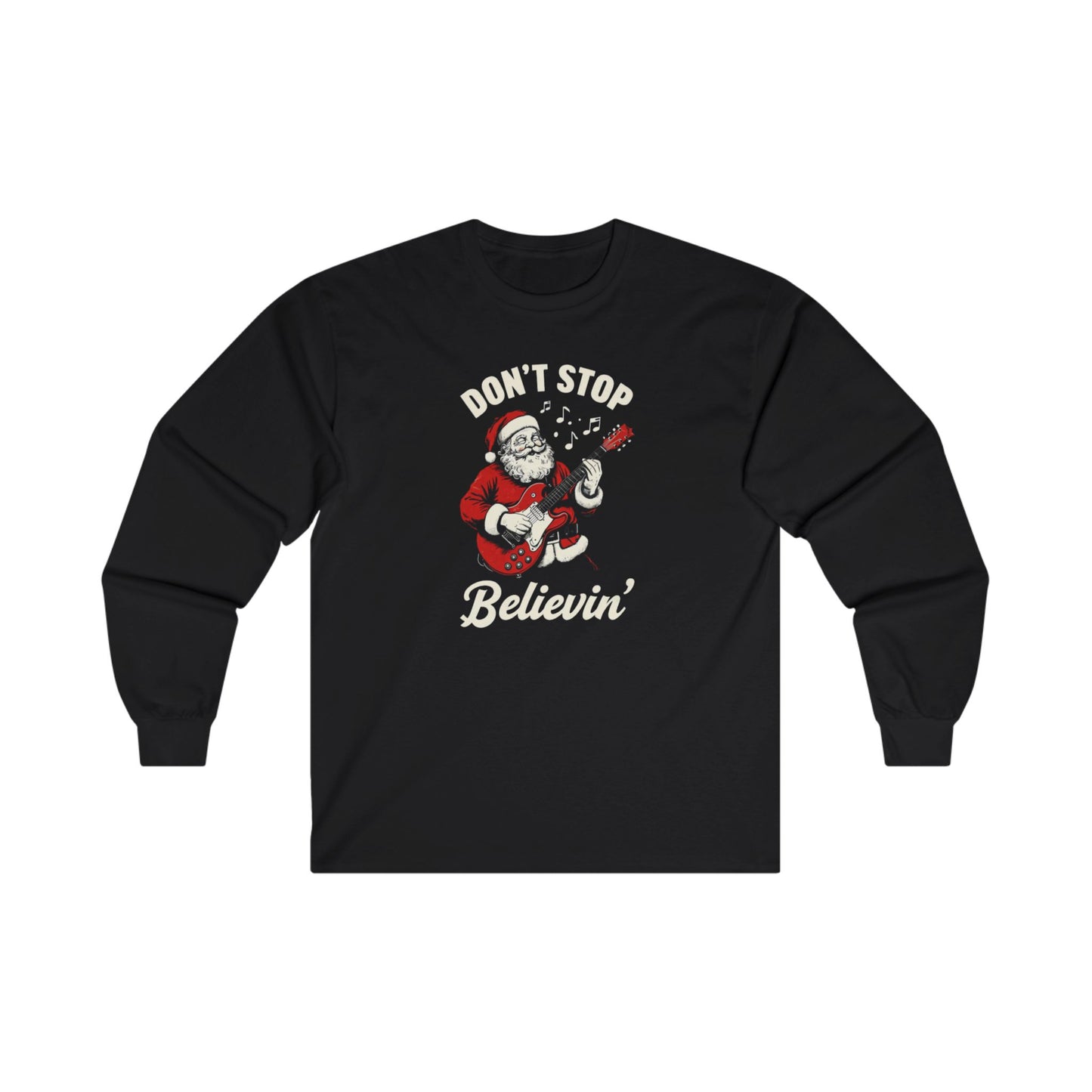 Christmas Santa Long Sleeve Tee - "Don't Stop Believin'"