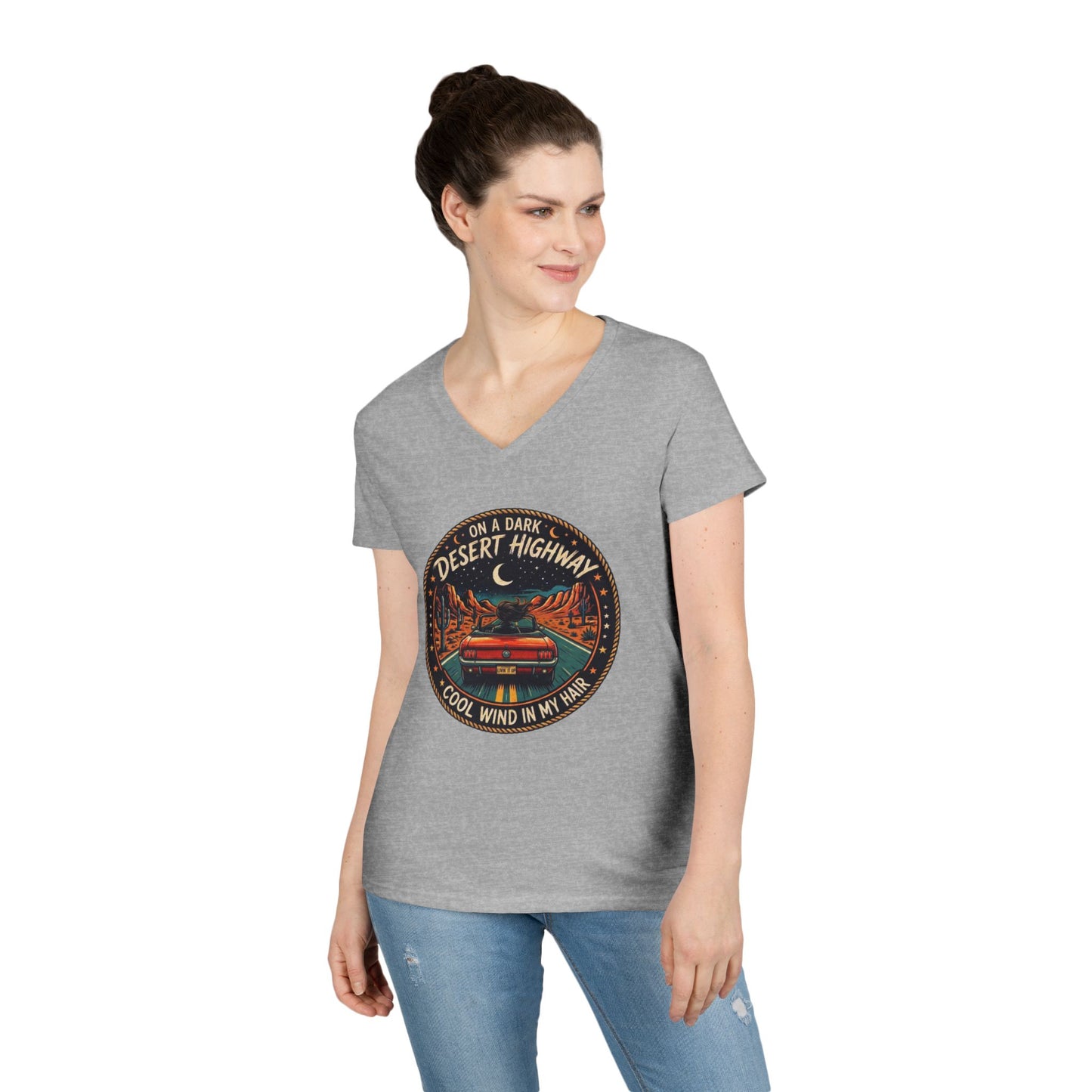Lyrics - Dark Desert Highway Ladies' V-Neck T-Shirt
