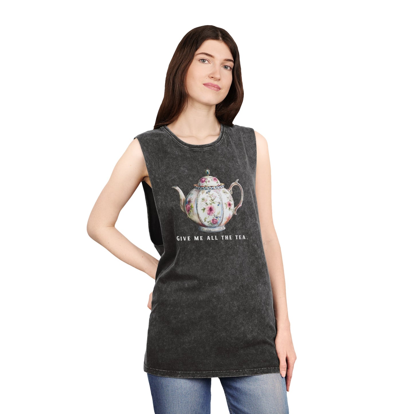 All The Tea Unisex Stonewash Tank Top