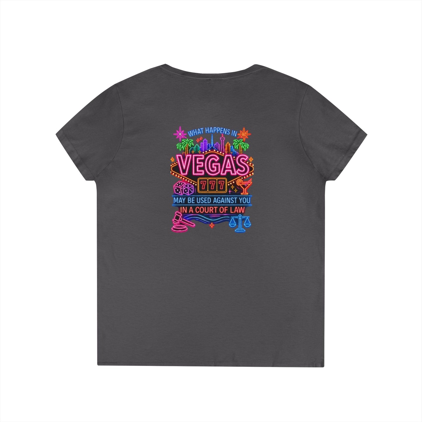 ' V-Neck T-Shirt — "What Happens in Vegas" Crime Con 26' Neon Graphic V-Neck Tee