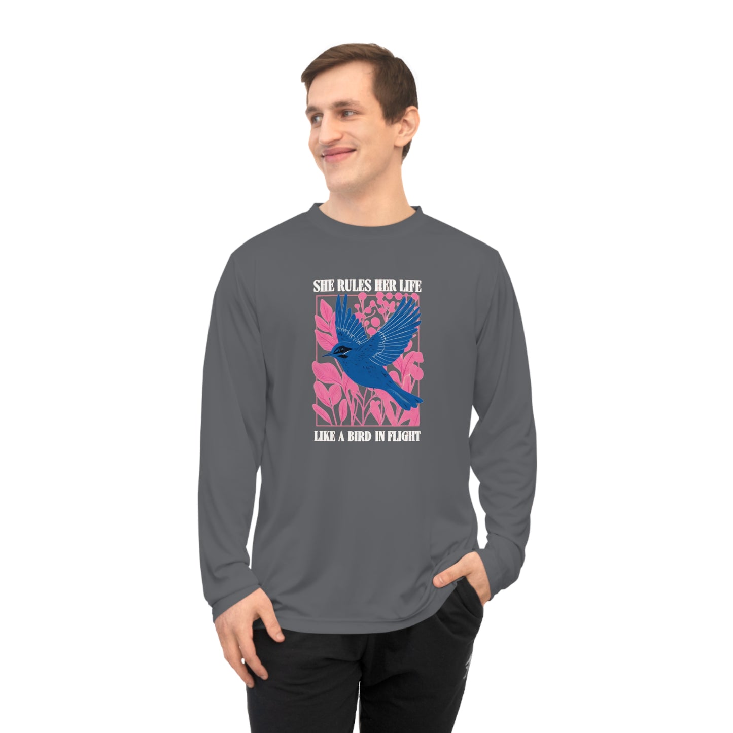 Moisture Wicking Long Sleeve Shirt — Lyrics  “She Rules Her Life Like a Mind in Flight”  NEW