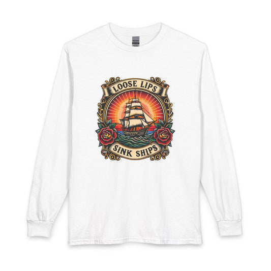 NEW Loose Lips Sink Ships Long Sleeve Tee — Vintage Tattoo Graphic