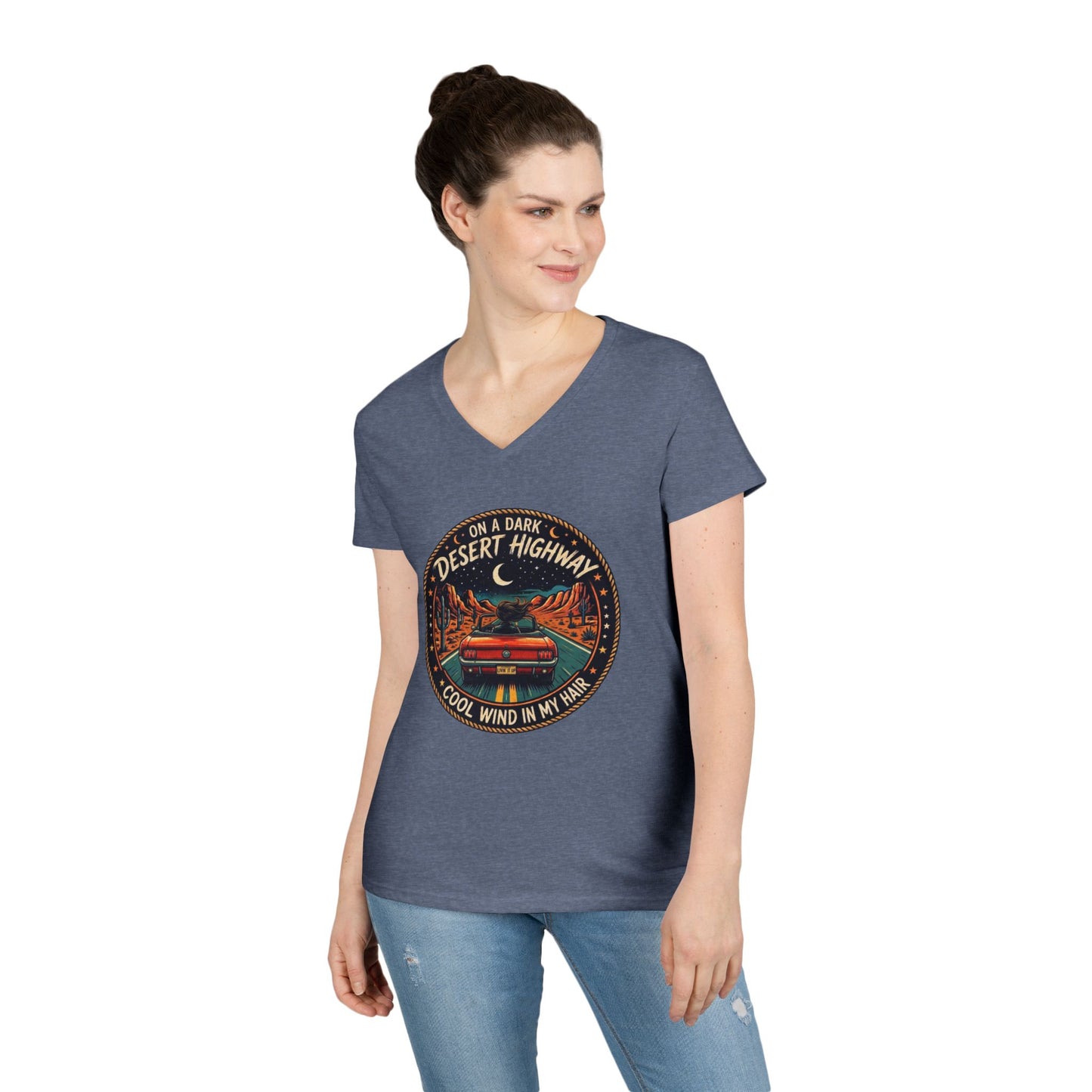 Lyrics - Dark Desert Highway Ladies' V-Neck T-Shirt