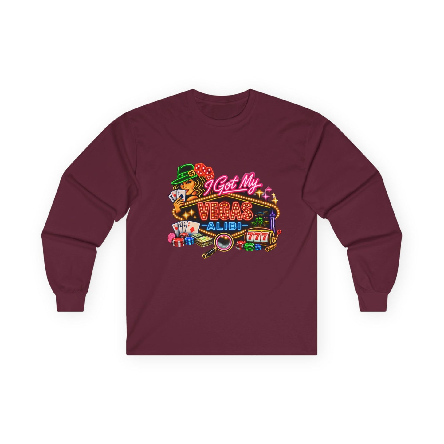 Long Sleeve Tee — "I Got My Vegas Alibi'" (No Logo)