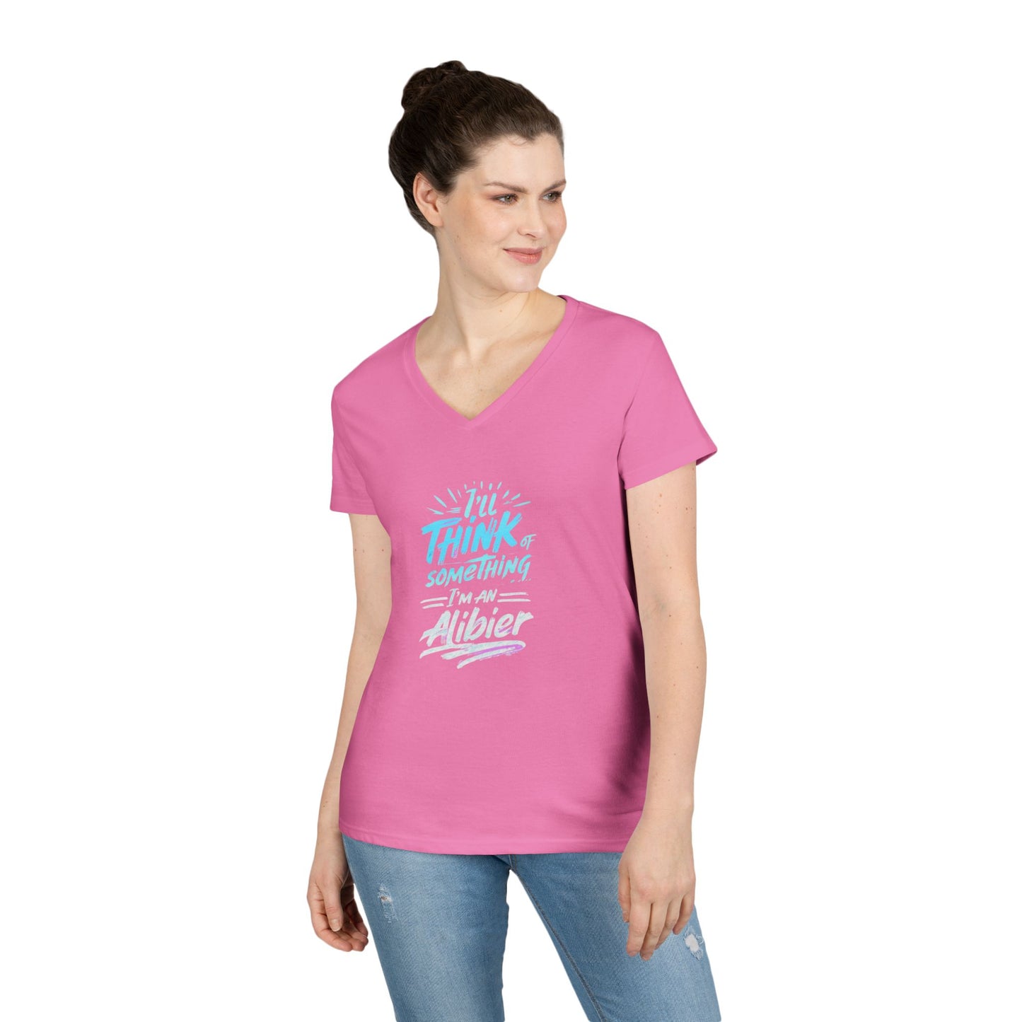 New! Alibier Ladies' V-Neck T-Shirt - 'Pretty Lies and Alibis' Design