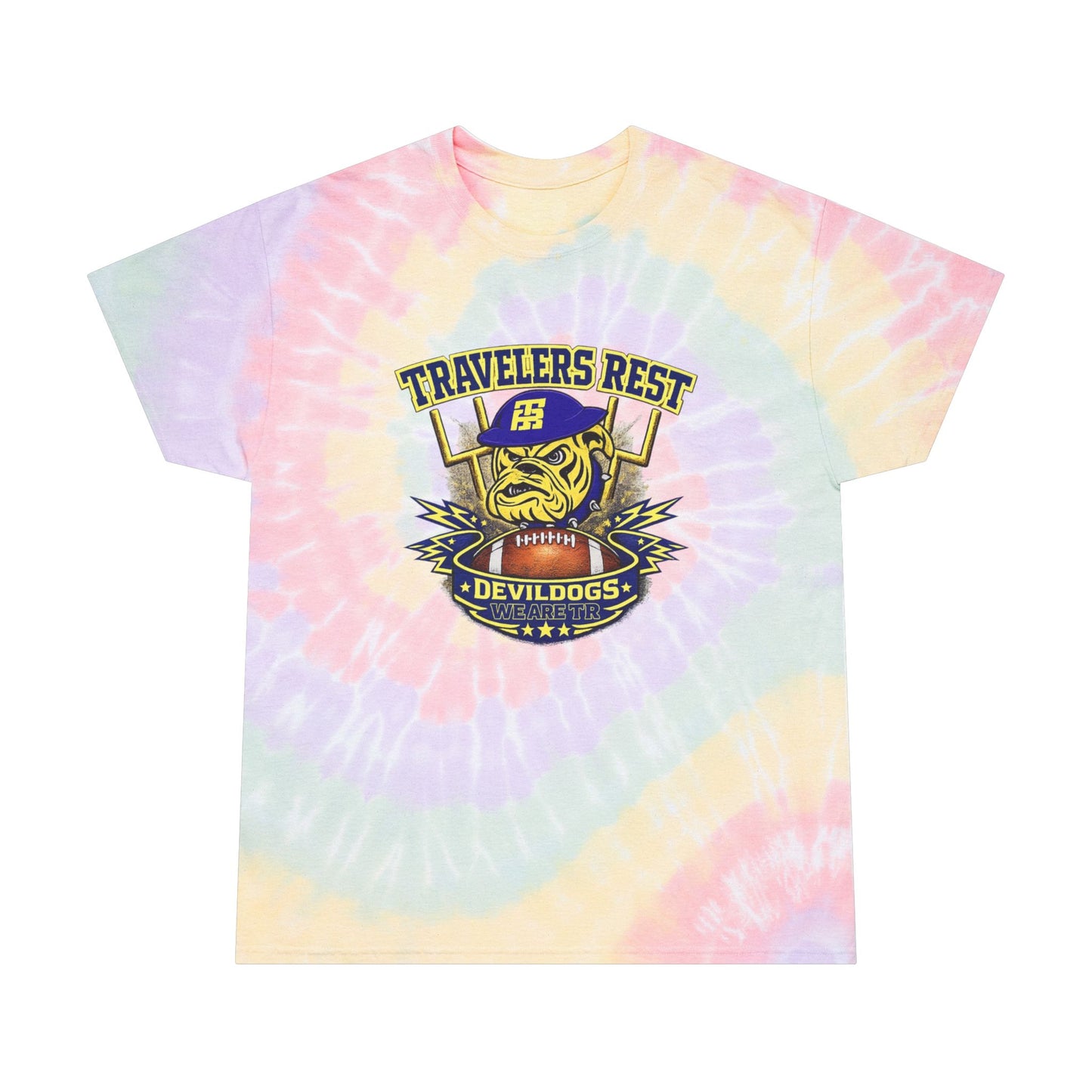 Travelers Rest Devildogs Spiral Tie-Dye Tee - TR Colorful Retro Spiral Tee
