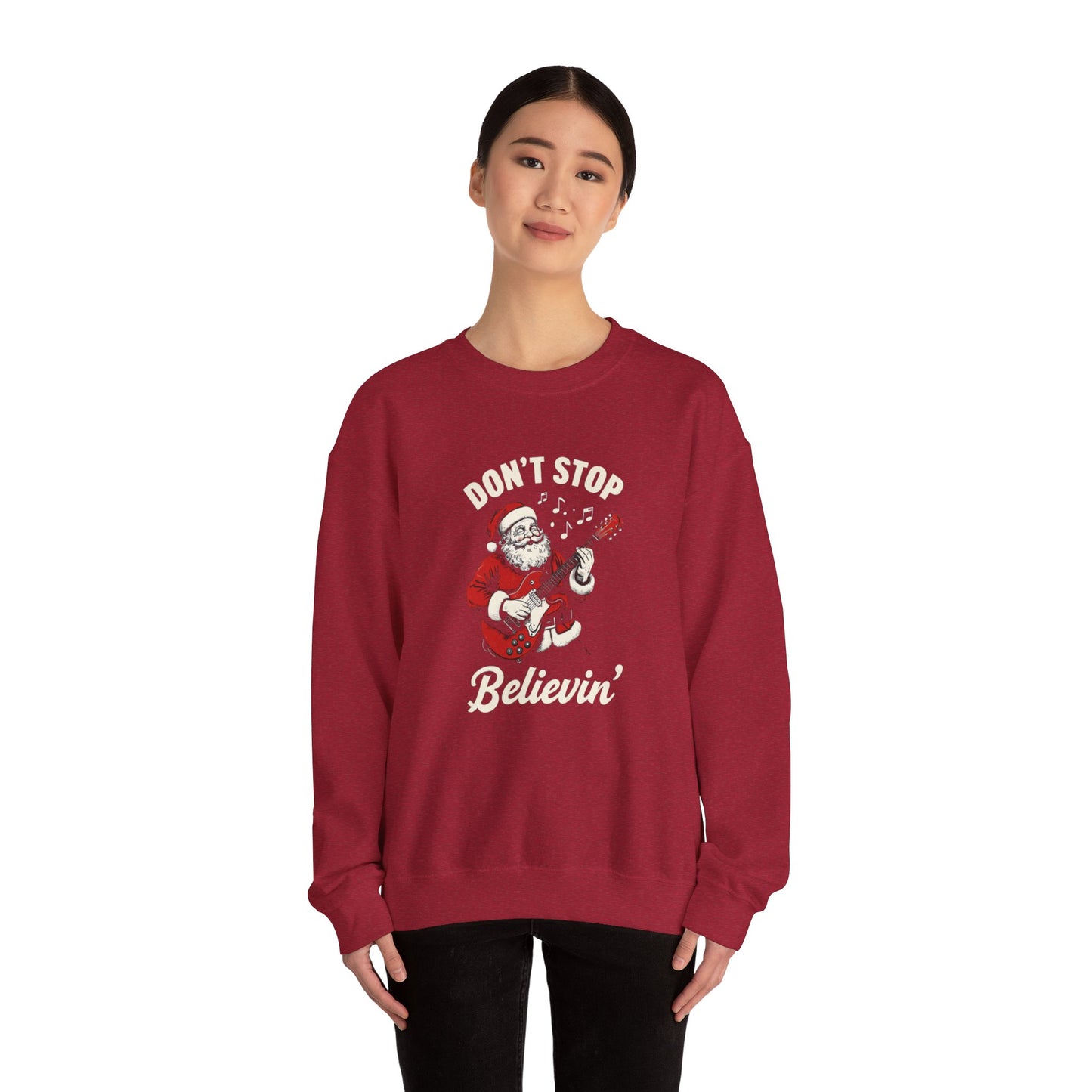 Christmas Santa 'Don't Stop Believin'' Crewneck Sweatshirt - Festive Holiday Apparel