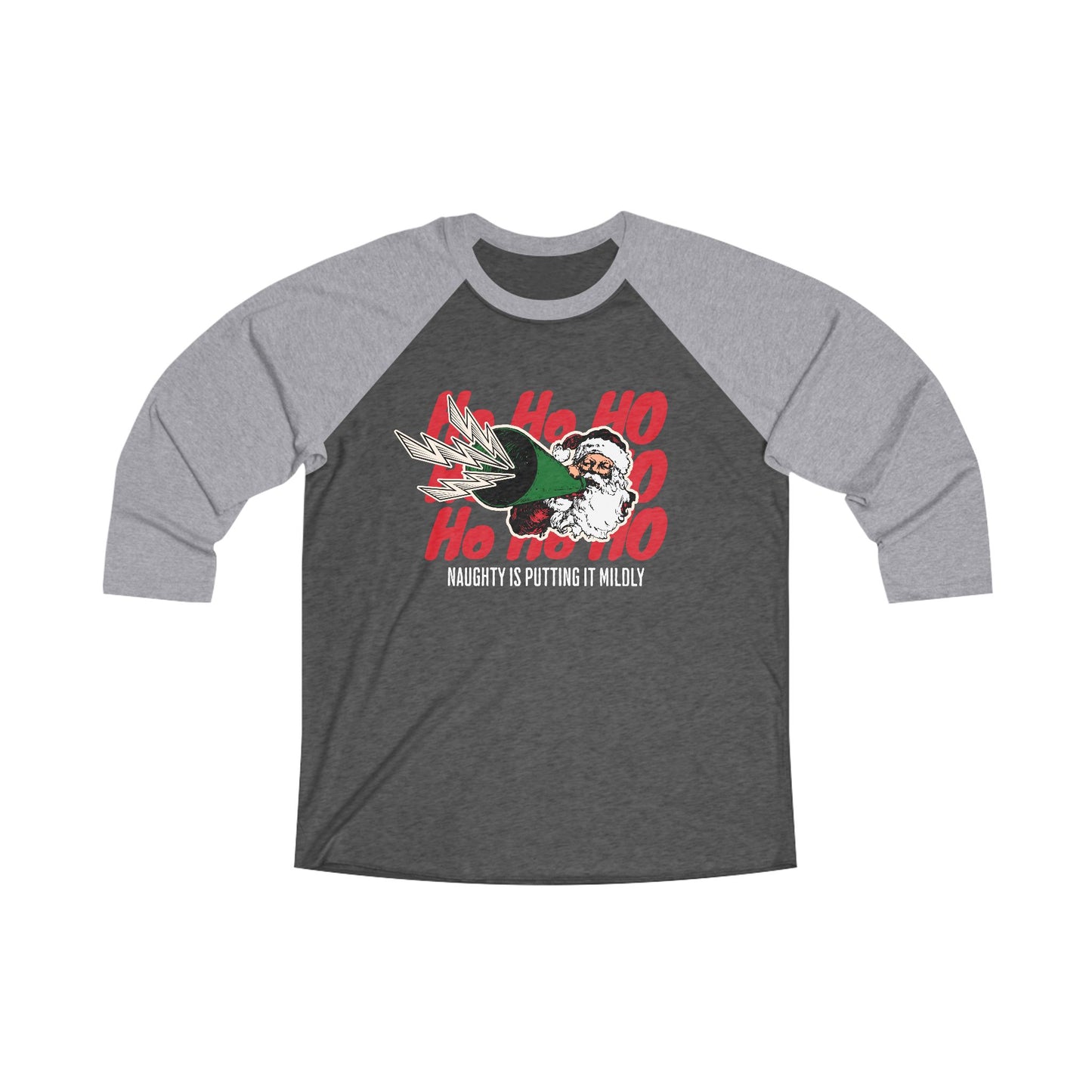 NEW Christmas Naughty Santa Unisex Raglan Tee - Perfect for Holiday Cheer