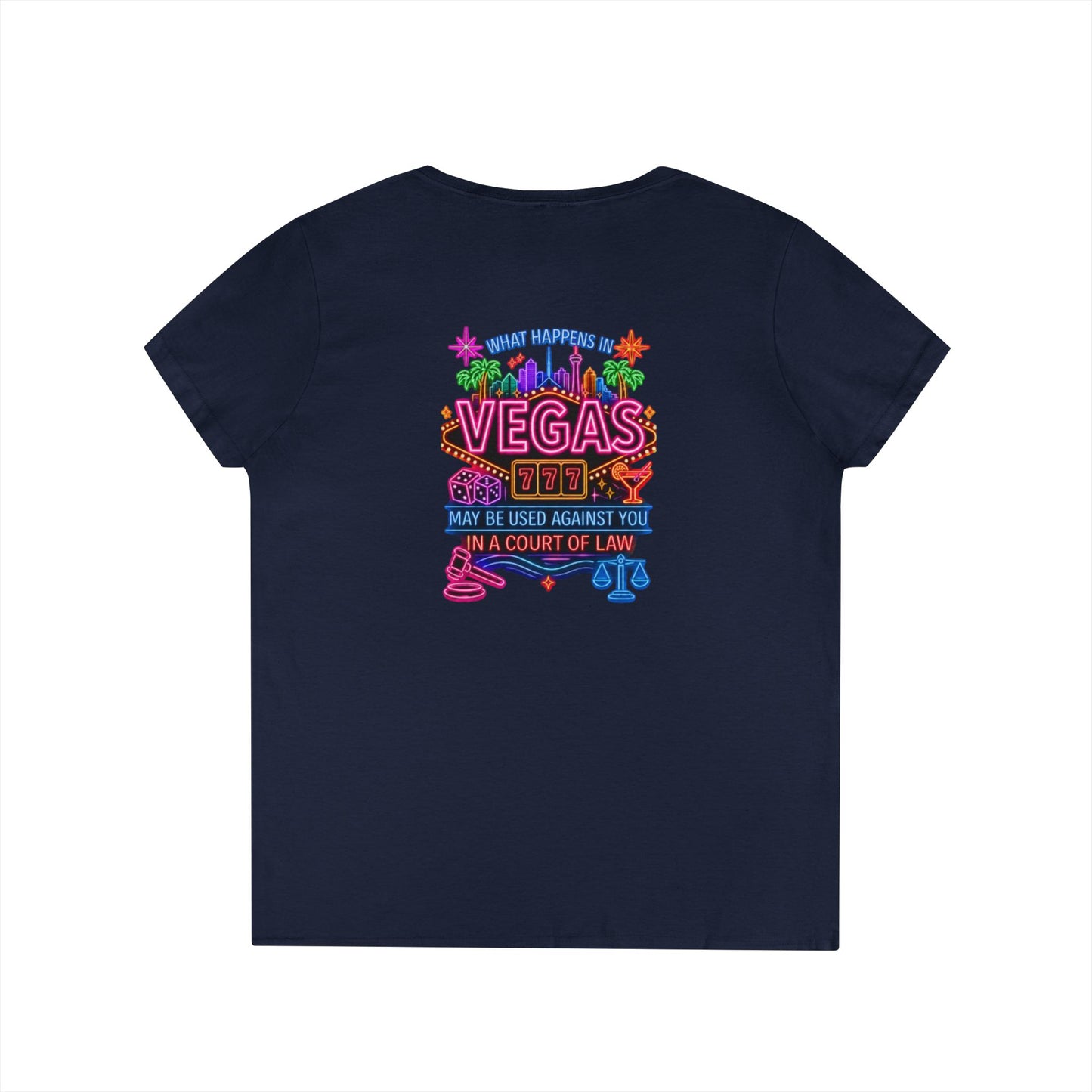 ' V-Neck T-Shirt — "What Happens in Vegas" Crime Con 26' Neon Graphic V-Neck Tee