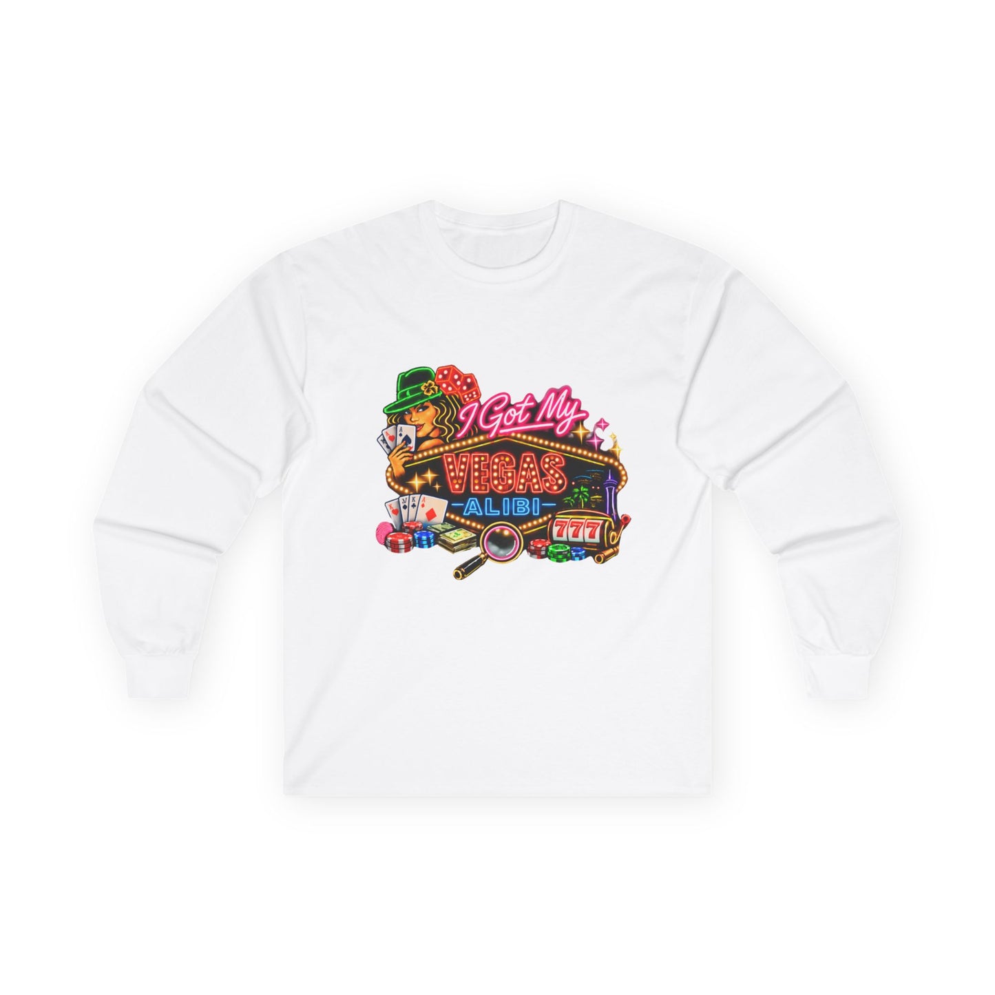 Long Sleeve Tee — "I Got My Vegas Alibi'" (No Logo)