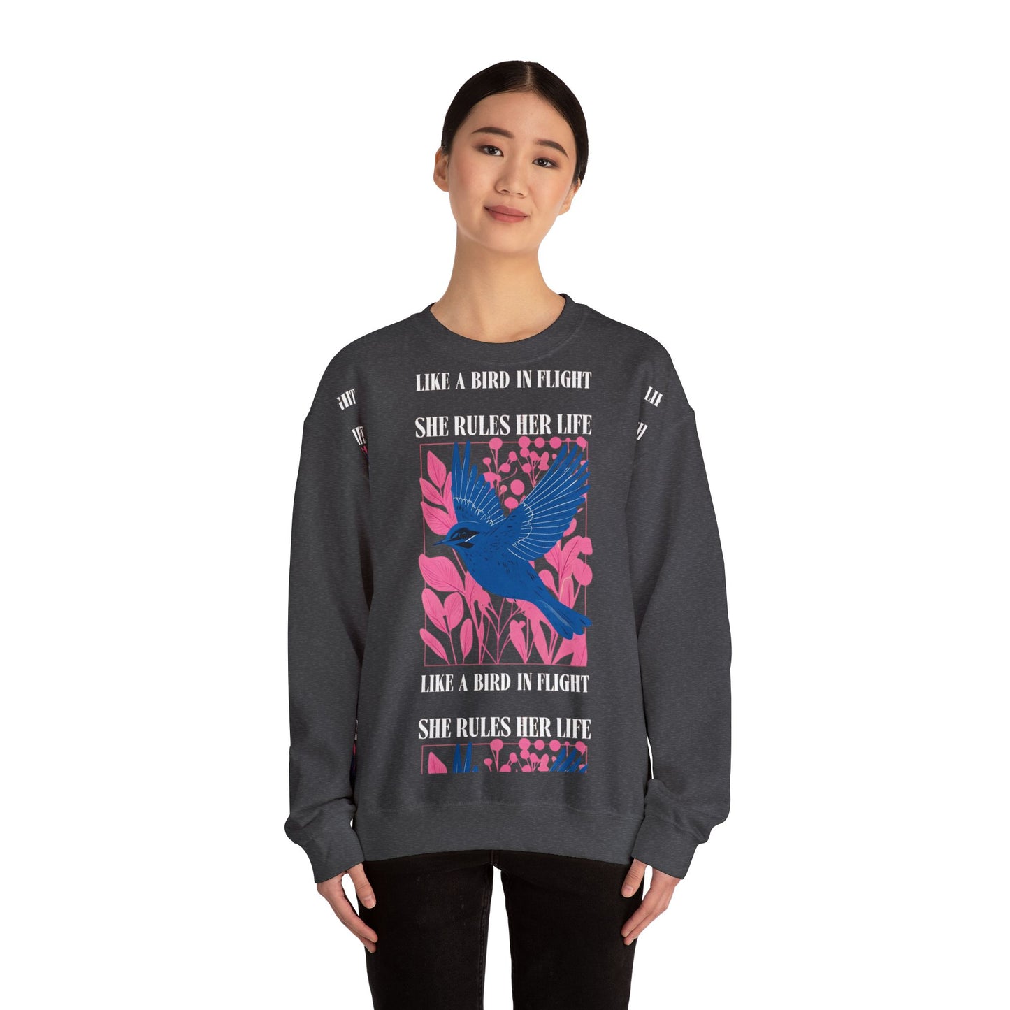 Crewneck Sweatshirt - LYRICS  "She Rules Her Life Like a Bird in Flight" NEW