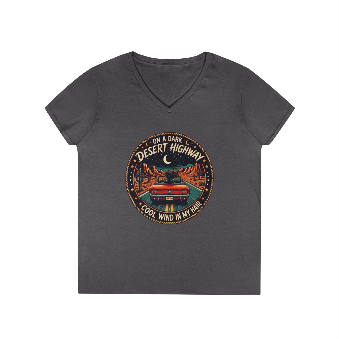Lyrics - Dark Desert Highway Ladies' V-Neck T-Shirt