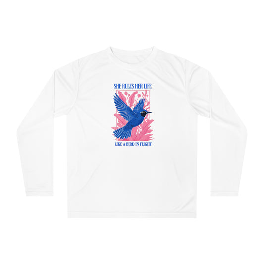 Moisture Wicking Long Sleeve Shirt — Lyrics  “She Rules Her Life Like a Mind in Flight”  NEW