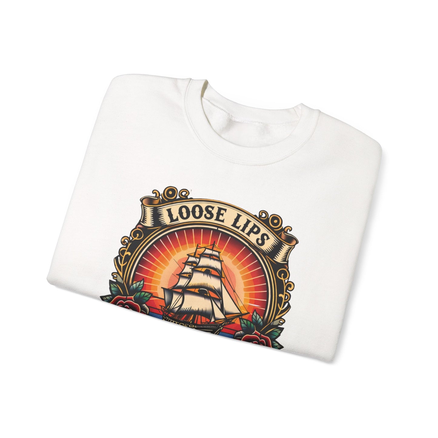 NEW Crewneck Sweatshirt — 'Loose Lips Sink Ships' Vintage Ship Graphic