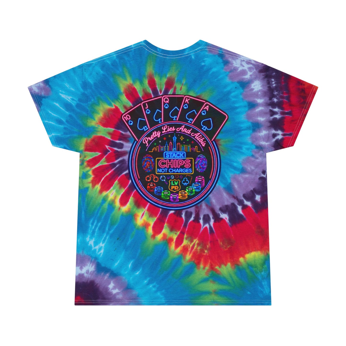 Pastel Spiral Tie-Dye Tee — "Stack Chips Not Charges" Crime Con 26'