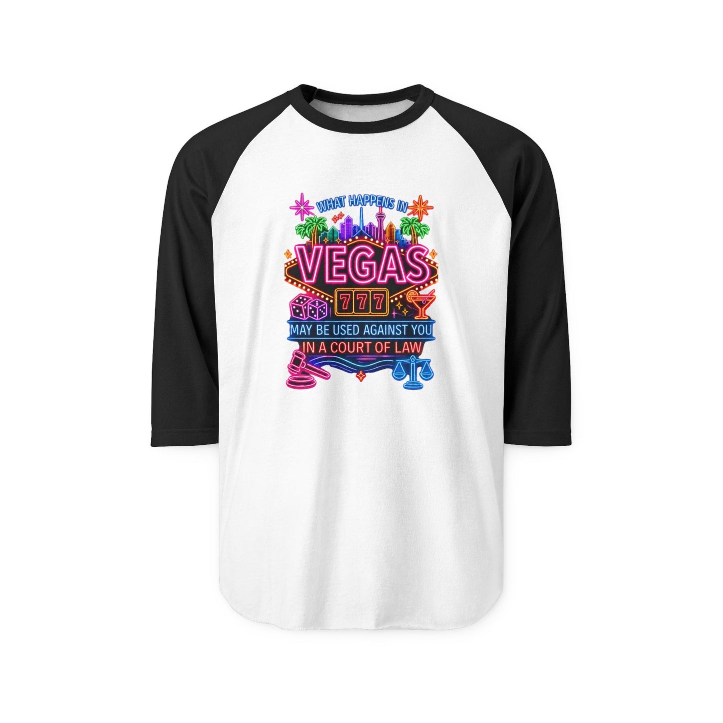 Las Vegas Neon Badge Raglan Shirt  "What Happens In Vegas" Crime Con 26' (Design 2)