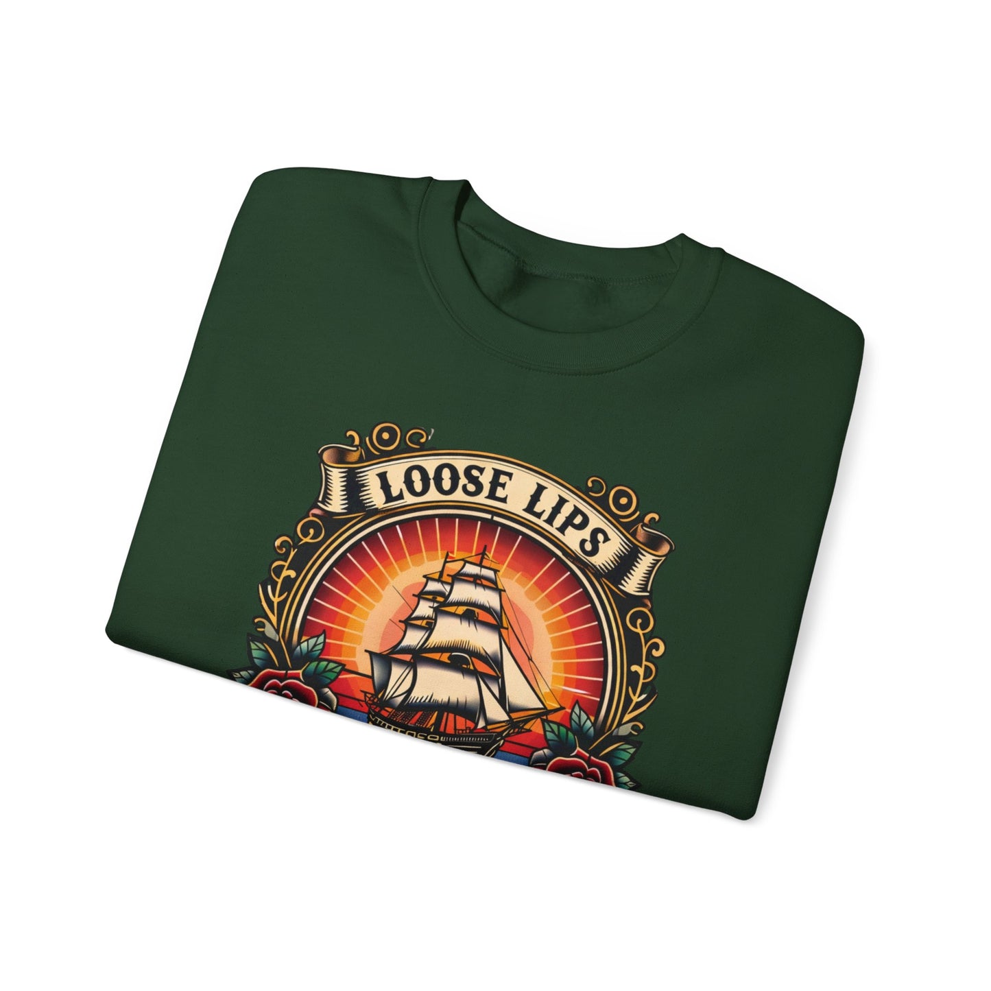 NEW Crewneck Sweatshirt — 'Loose Lips Sink Ships' Vintage Ship Graphic