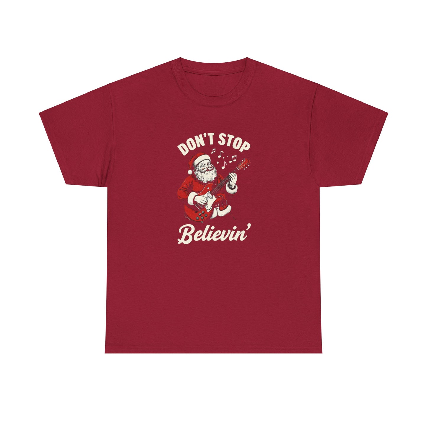 Christmas Unisex Heavy Cotton Tee - Don't Stop Believin' Santa Design, Perfect Holiday Gift