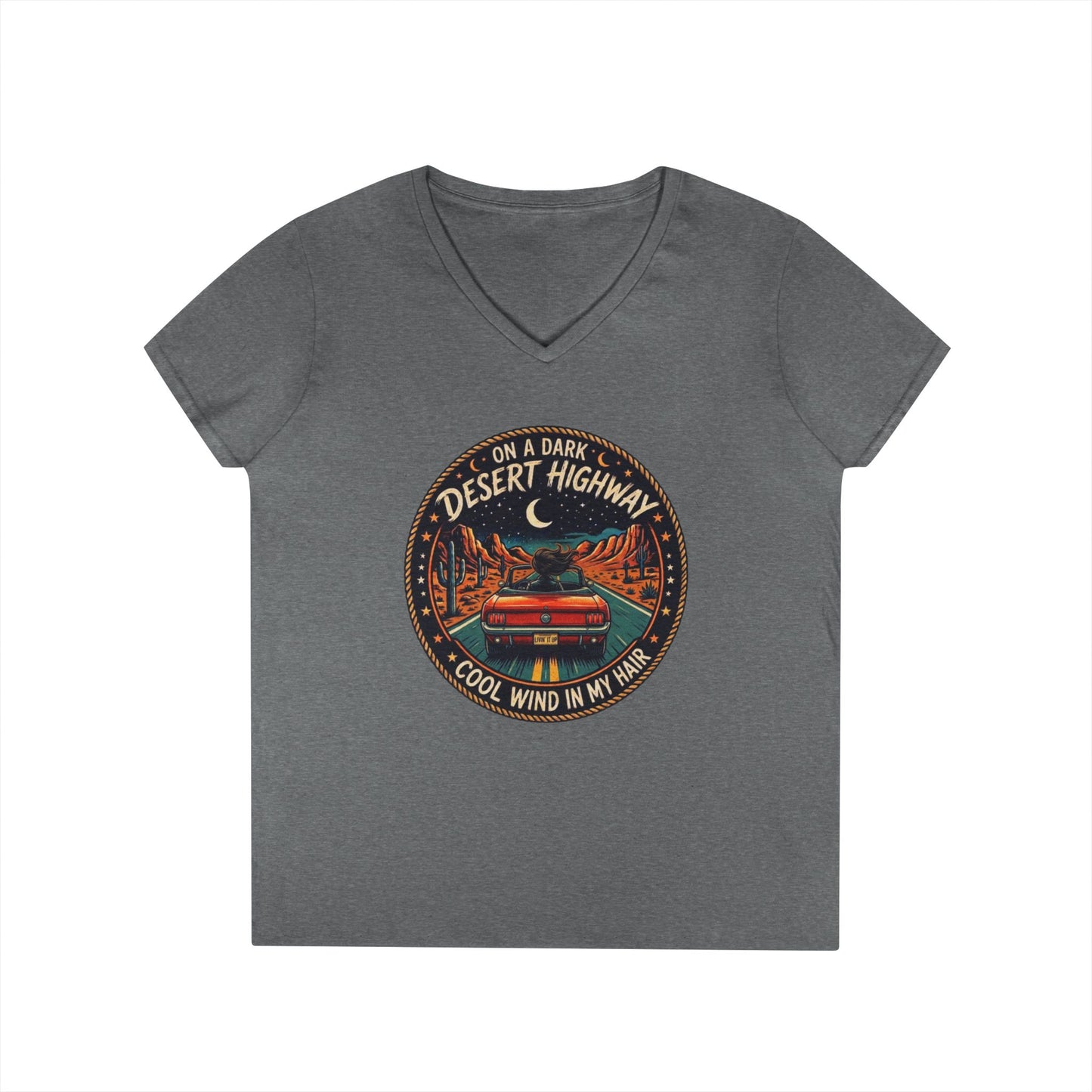 Lyrics - Dark Desert Highway Ladies' V-Neck T-Shirt