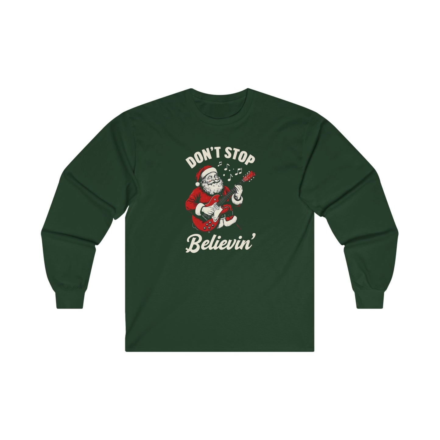 Christmas Santa Long Sleeve Tee - "Don't Stop Believin'"