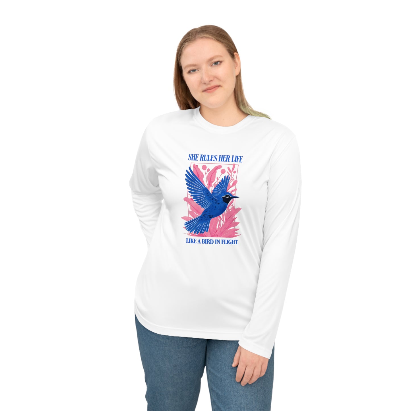 Moisture Wicking Long Sleeve Shirt — Lyrics  “She Rules Her Life Like a Mind in Flight”  NEW