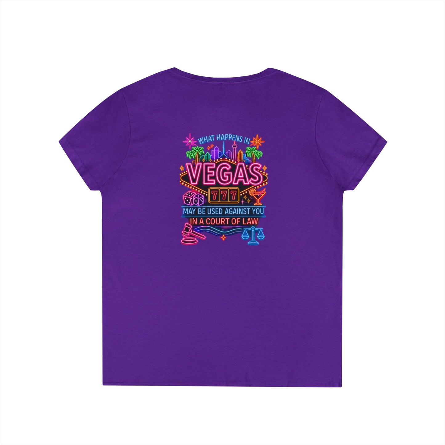 ' V-Neck T-Shirt — "What Happens in Vegas" Crime Con 26' Neon Graphic V-Neck Tee