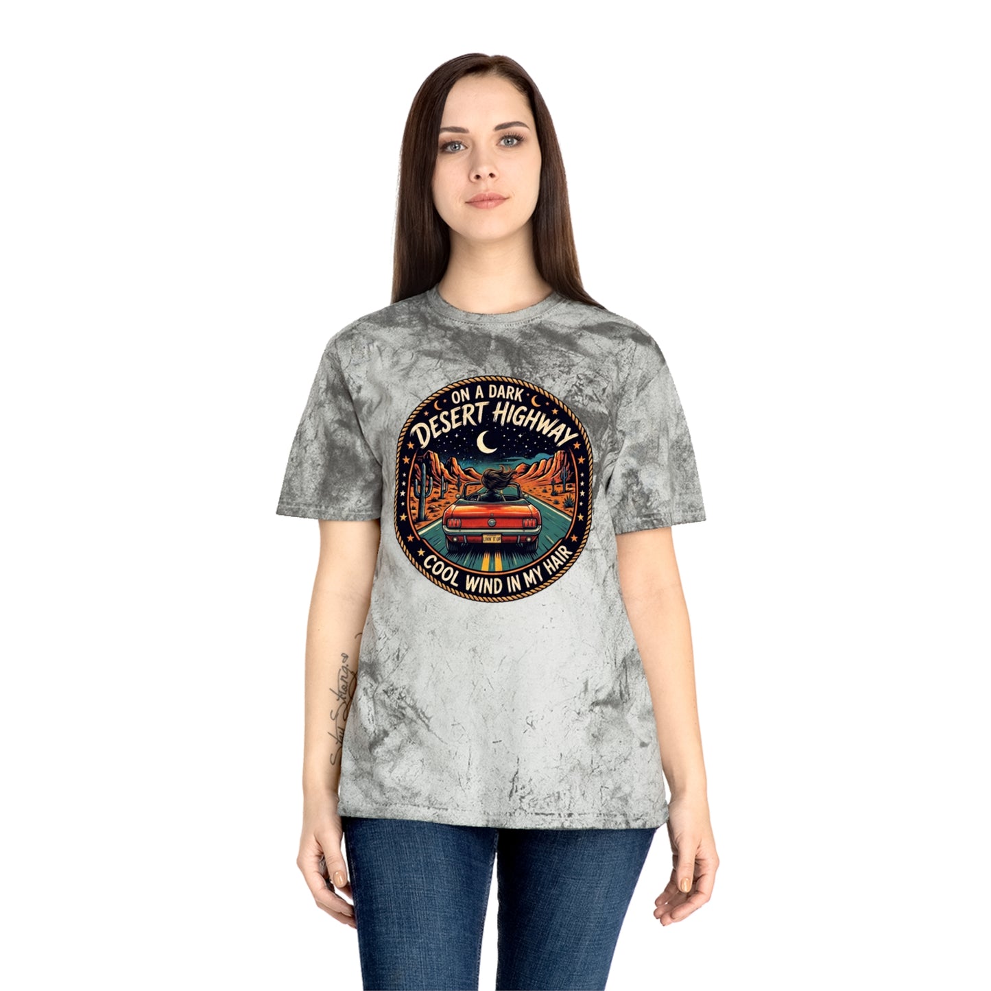 Lyrics Desert Highway Tee — "On a Dark Desert Highway" Vintage Road Trip T-Shirt