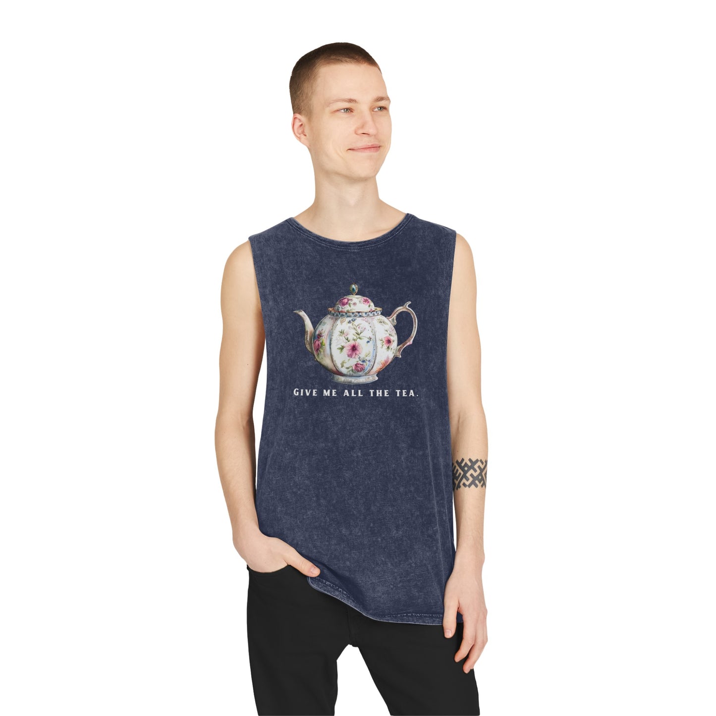 All The Tea Unisex Stonewash Tank Top