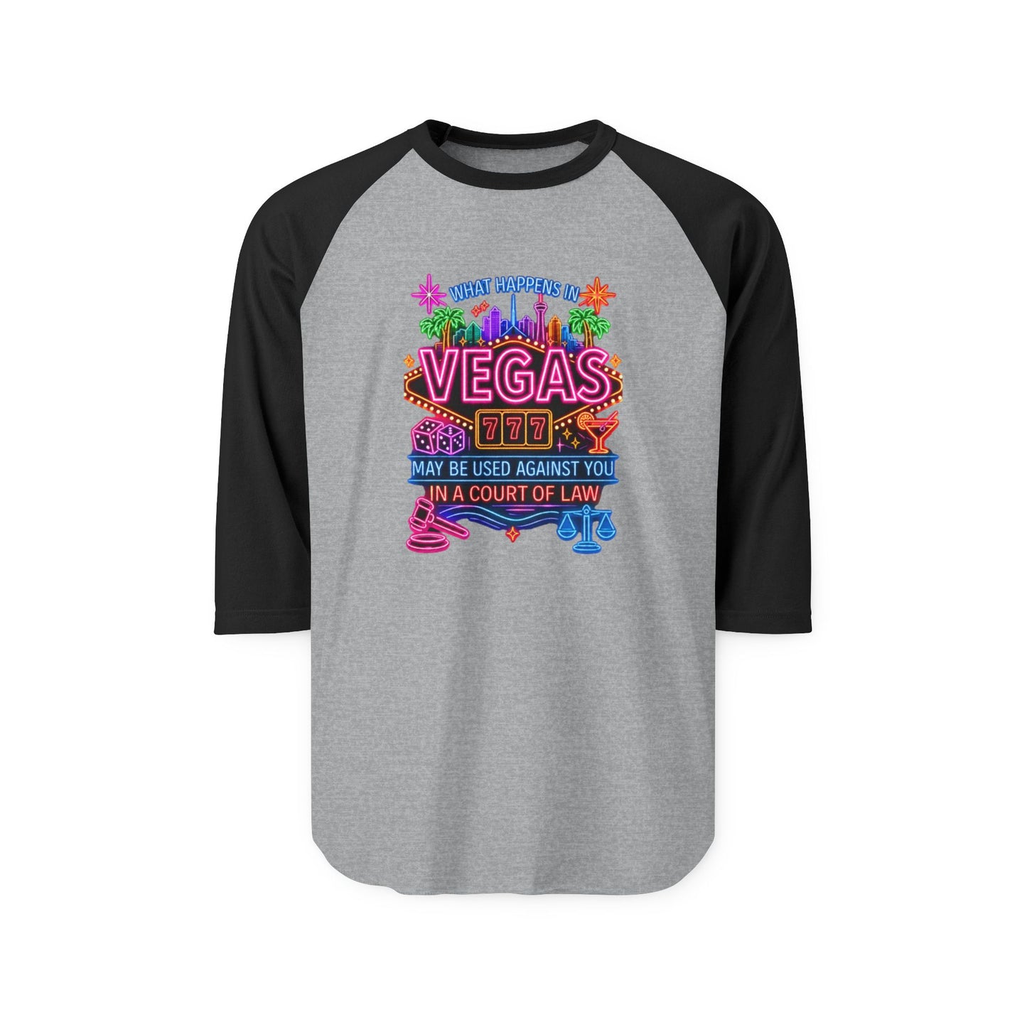 Las Vegas Neon Badge Raglan Shirt  "What Happens In Vegas" Crime Con 26' (Design 2)