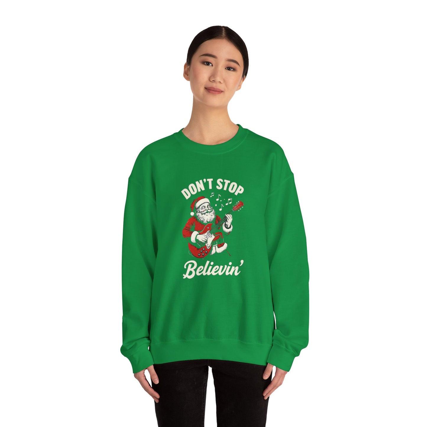 Christmas Santa 'Don't Stop Believin'' Crewneck Sweatshirt - Festive Holiday Apparel