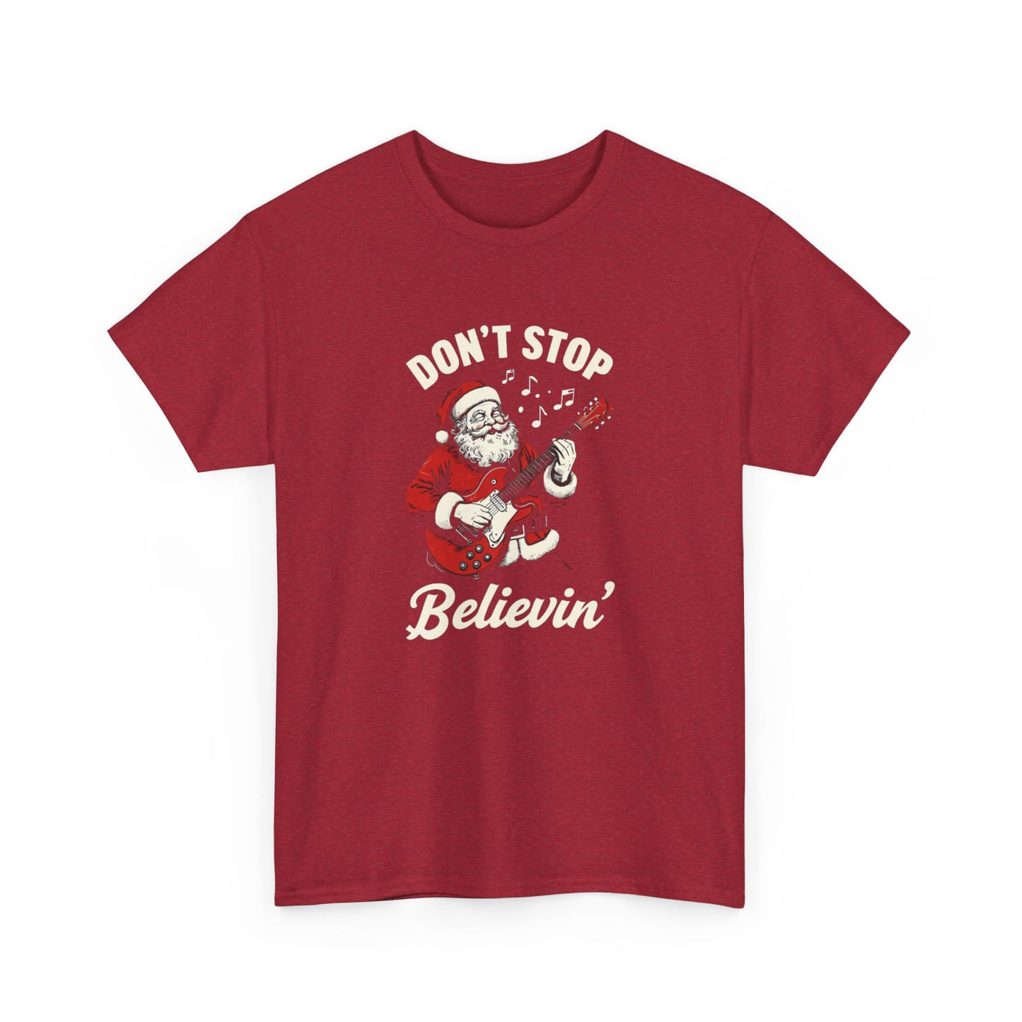 Christmas Unisex Heavy Cotton Tee - Don't Stop Believin' Santa Design, Perfect Holiday Gift