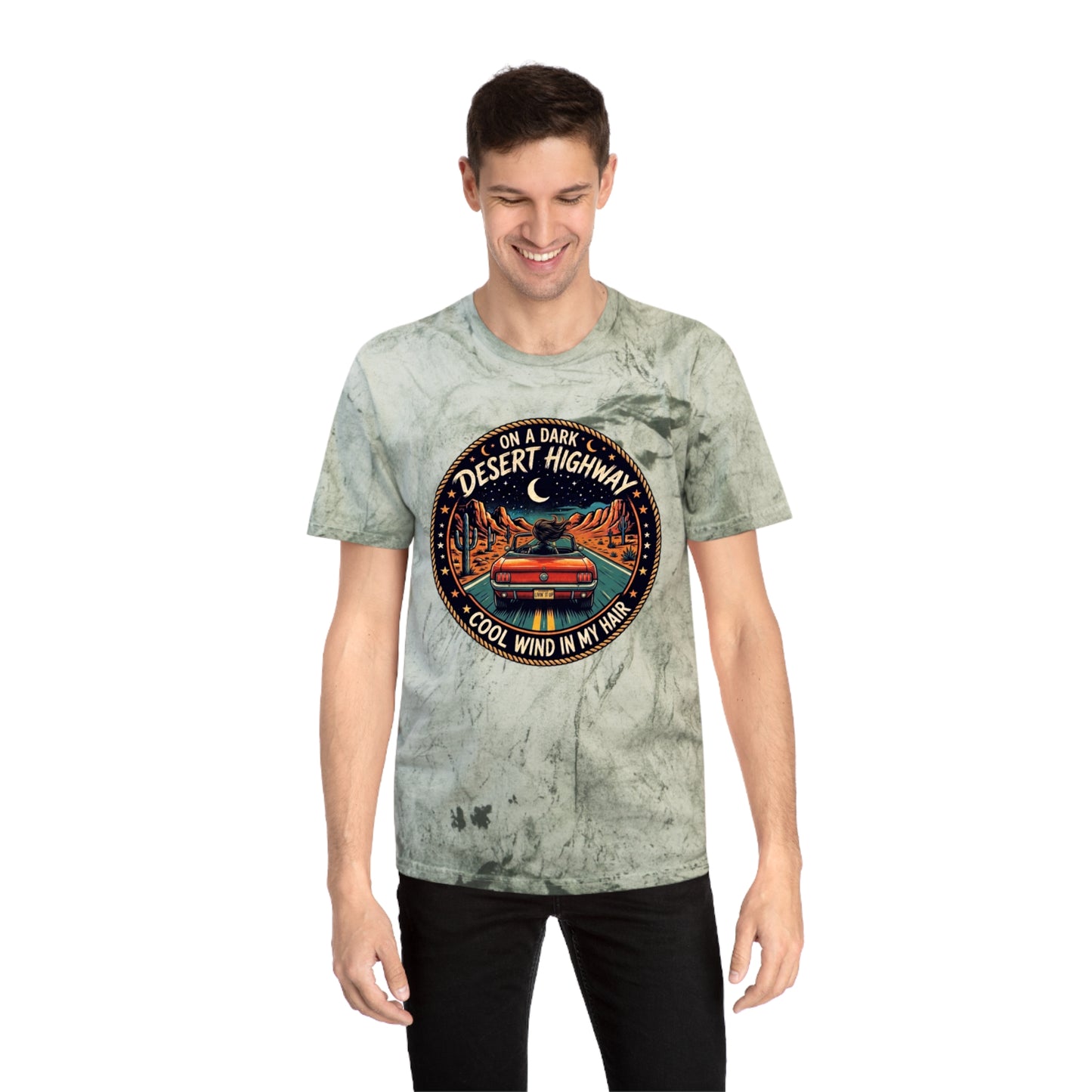 Lyrics Desert Highway Tee — "On a Dark Desert Highway" Vintage Road Trip T-Shirt