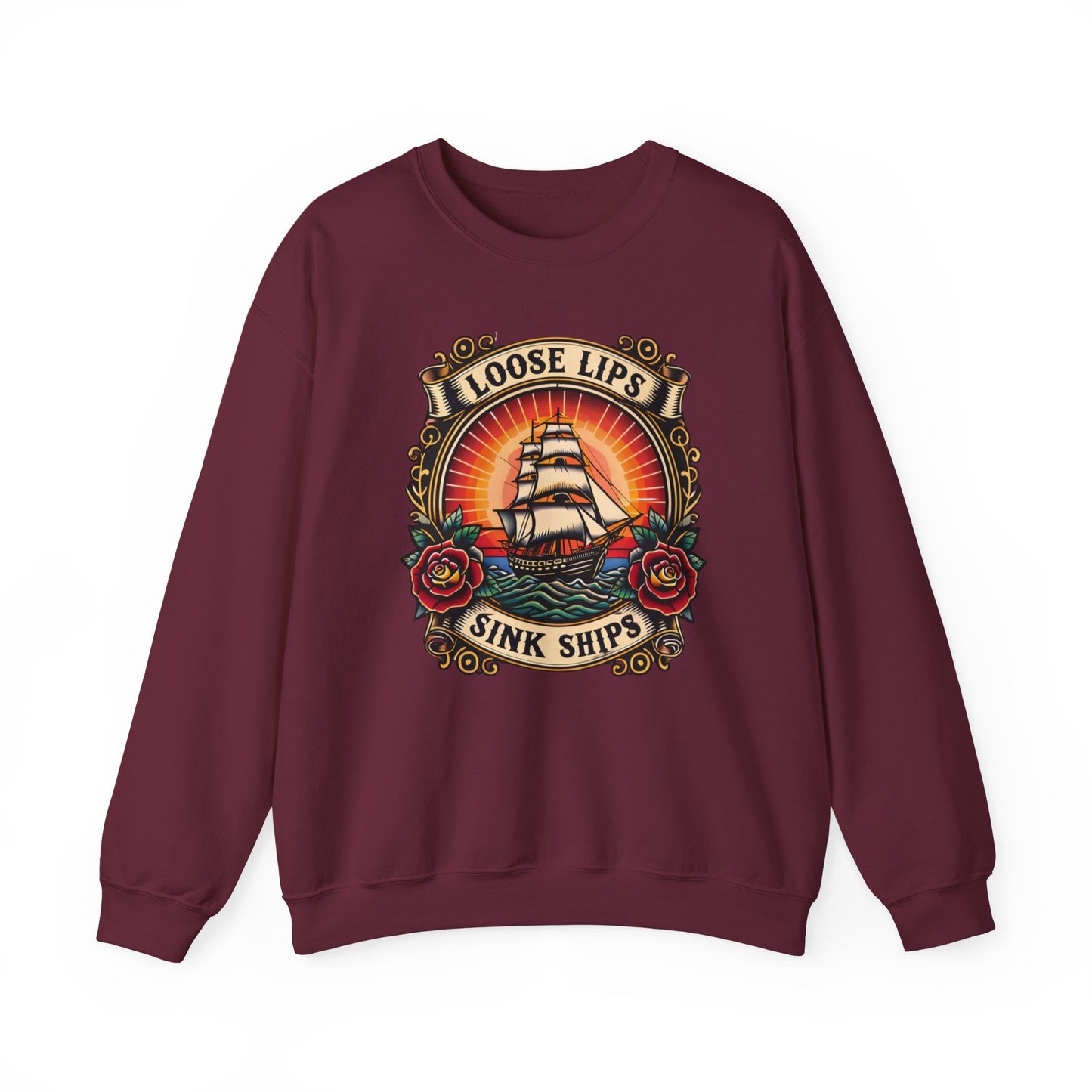 NEW Crewneck Sweatshirt — 'Loose Lips Sink Ships' Vintage Ship Graphic