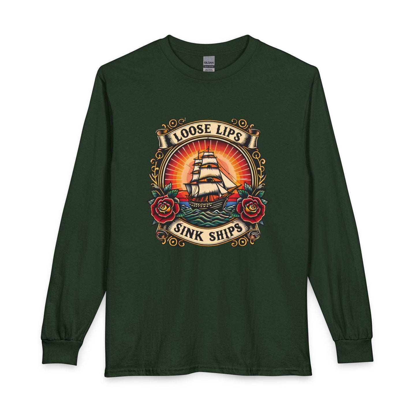 NEW Loose Lips Sink Ships Long Sleeve Tee — Vintage Tattoo Graphic