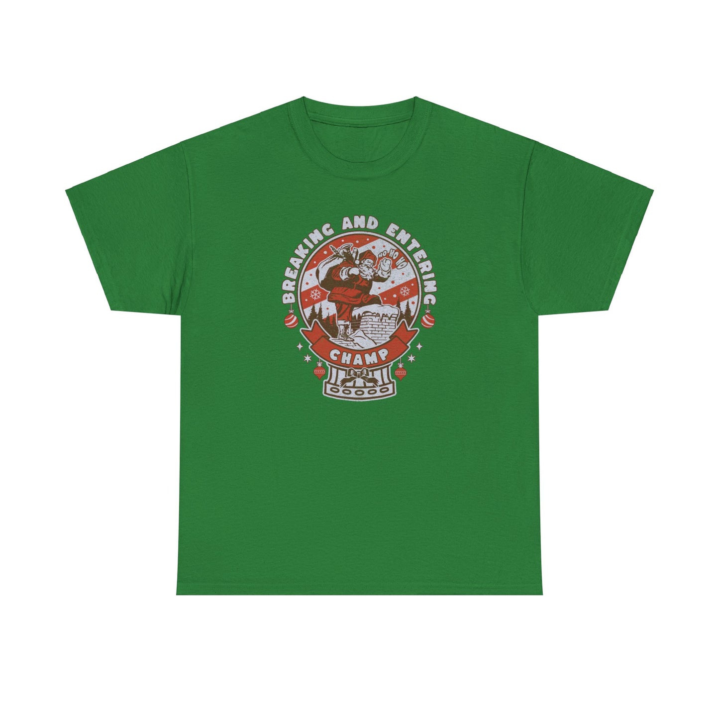 NEW! Breaking and Entering Champ Christmas Unisex Heavy Cotton Tee - Fun Graphic Tee for Casual Wear