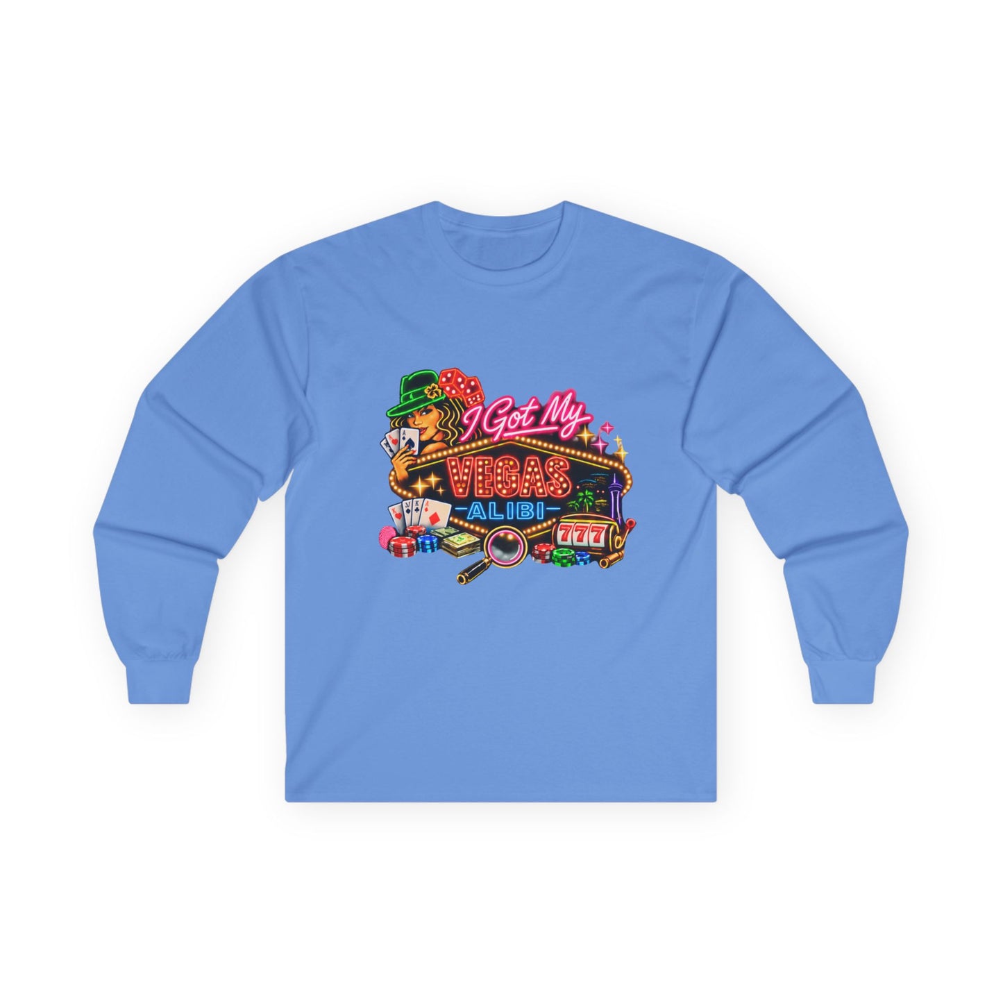 Long Sleeve Tee — "I Got My Vegas Alibi'" (No Logo)