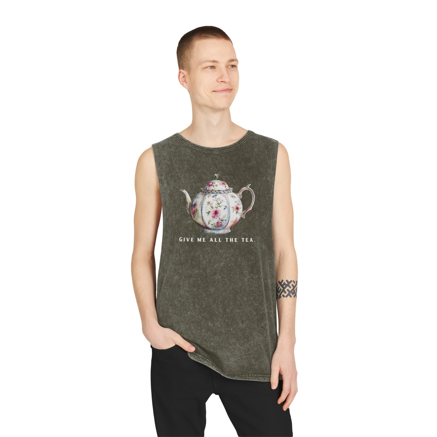 All The Tea Unisex Stonewash Tank Top