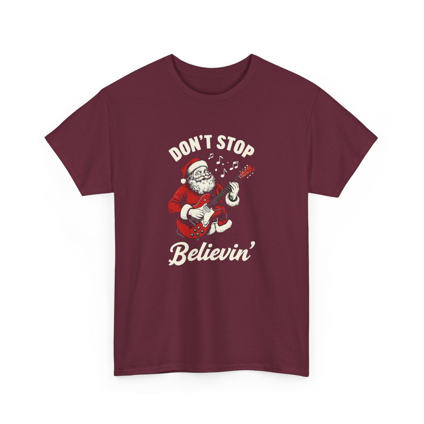 Christmas Unisex Heavy Cotton Tee - Don't Stop Believin' Santa Design, Perfect Holiday Gift