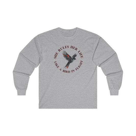 Lyrics Empowering Women's Long Sleeve Tee - 'She Rules Her Life' Bird Design