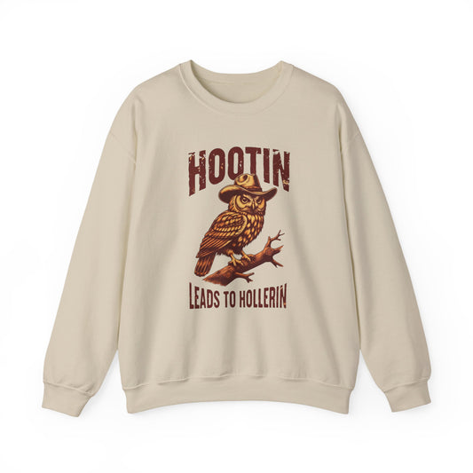 NEW Crewneck Sweatshirt — 'Hootin Leads to Hollerin' Vintage Owl