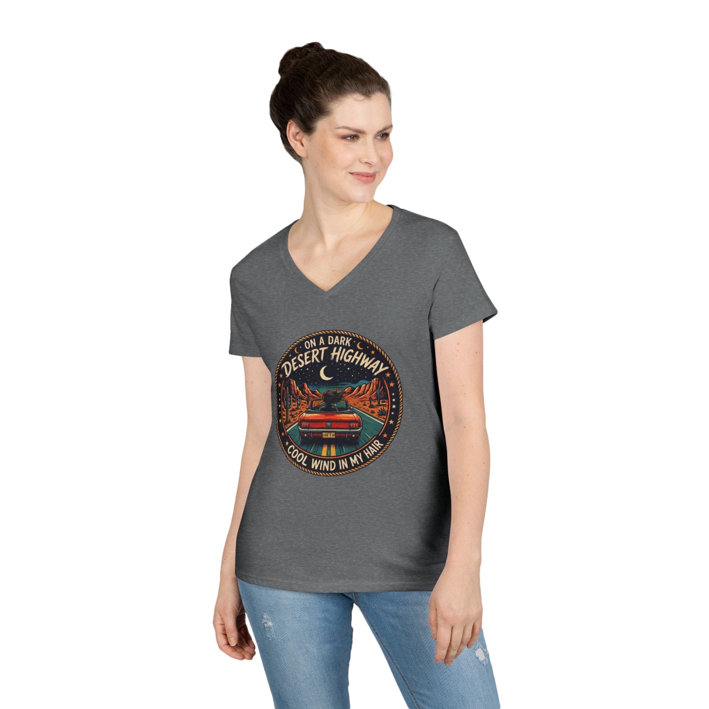 Lyrics - Dark Desert Highway Ladies' V-Neck T-Shirt