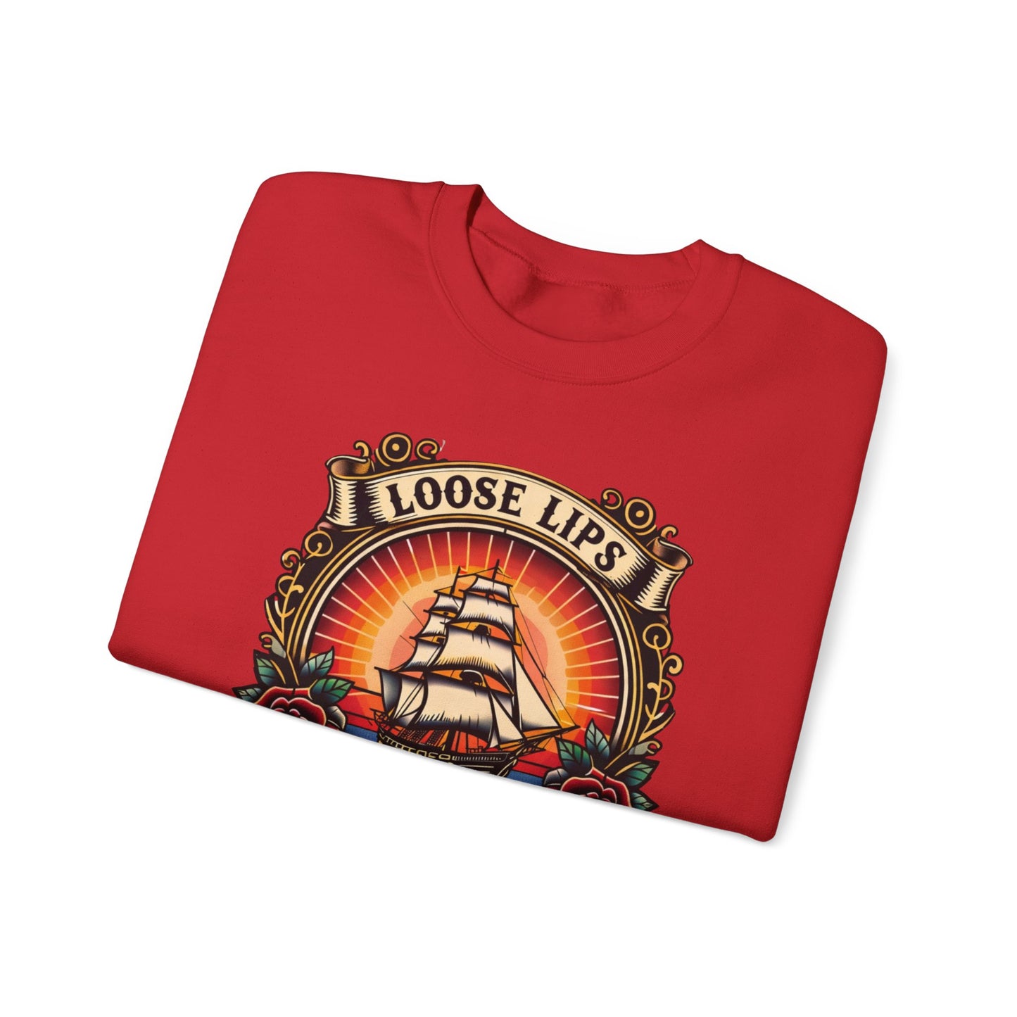 NEW Crewneck Sweatshirt — 'Loose Lips Sink Ships' Vintage Ship Graphic