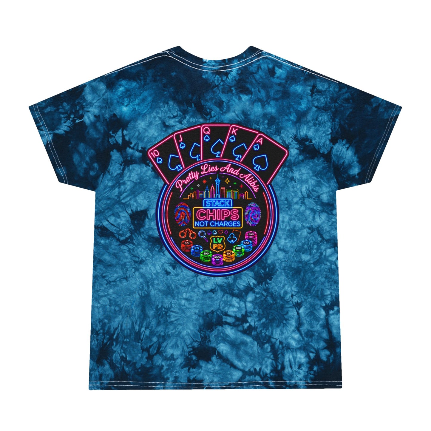 Tie-Dye Tee — Neon "Stack Chips Not Charges" Crime Con 26'