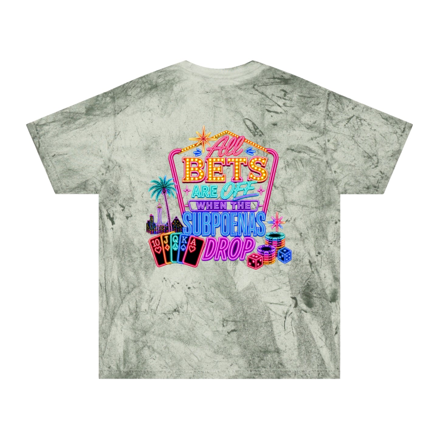 Tie-Dye T-Shirt — Retro Neon Casino “All Bets Are Off” Crime Con 26'